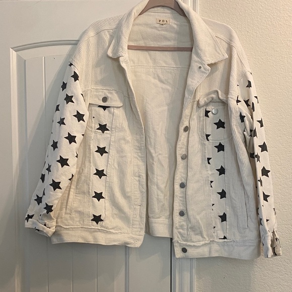 POL Cream Corduroy Jacket with Black Stars, Sz L - Picture 1 of 4